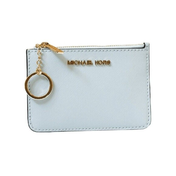 Michael Kors Jet Set Small Top Zip Coin Pouch Id Holder Saffiano Vista Blue - Picture 2 of 6
